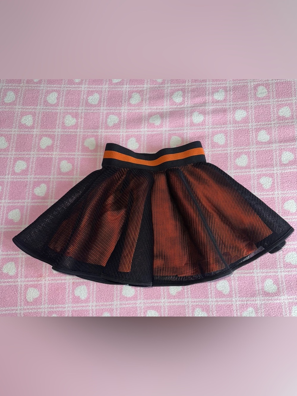L.O.L. Surprise! Black Mesh Skirt with Orange Underlayer and Striped Waistband